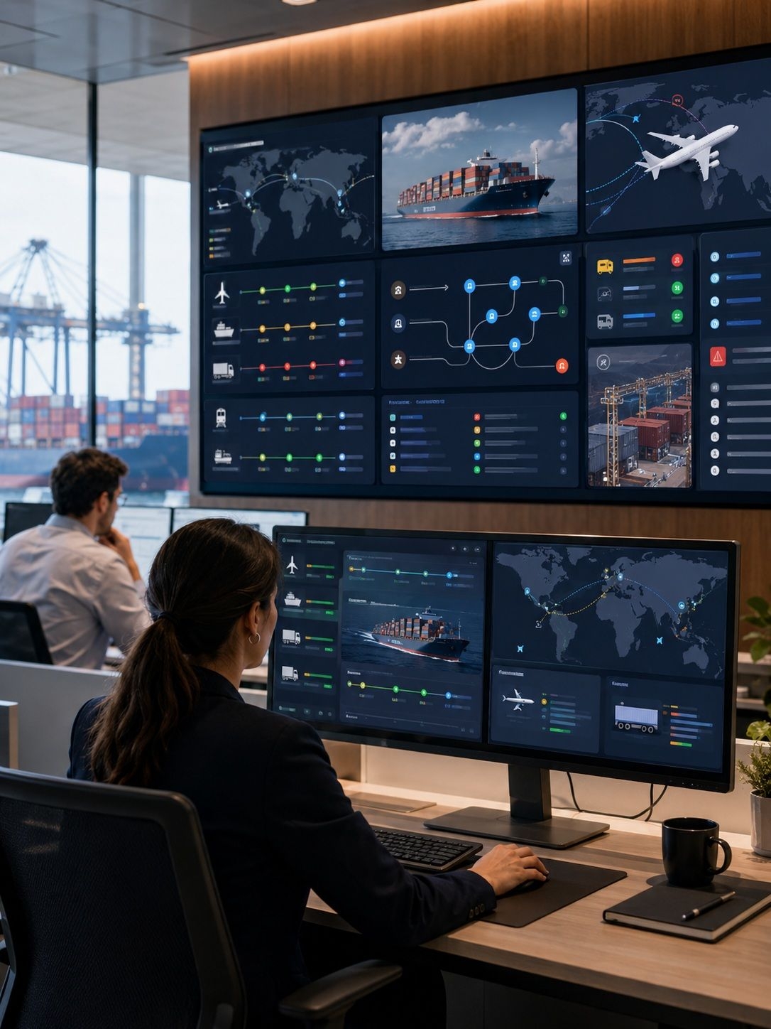 Modern logistics control room in action Modern logistics control room in action