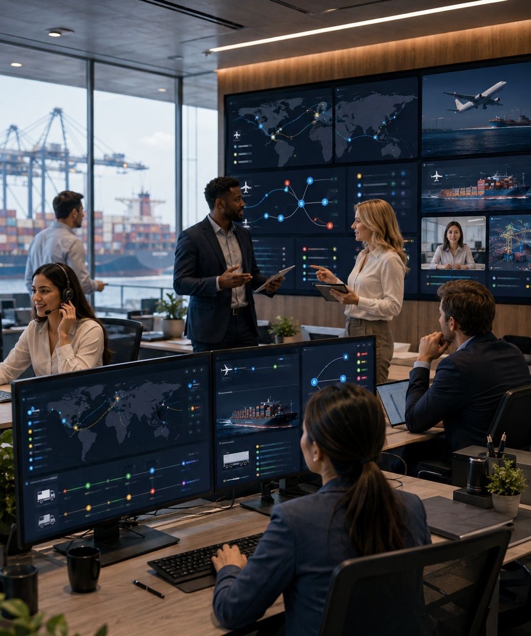 Modern operations center with dynamic visuals Modern operations center with dynamic visuals